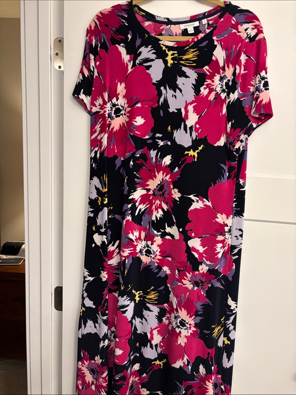 Chico's Magenta and Navy Floral Maxi Dress size 3